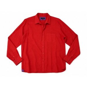Walker Slater Red 100% Linen‎ Button Down Shirt Men's Large Made in Portugal